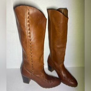Vintage 1970’s Leather Campus Boot Moc Toe Knee High Boot Pull On Boot